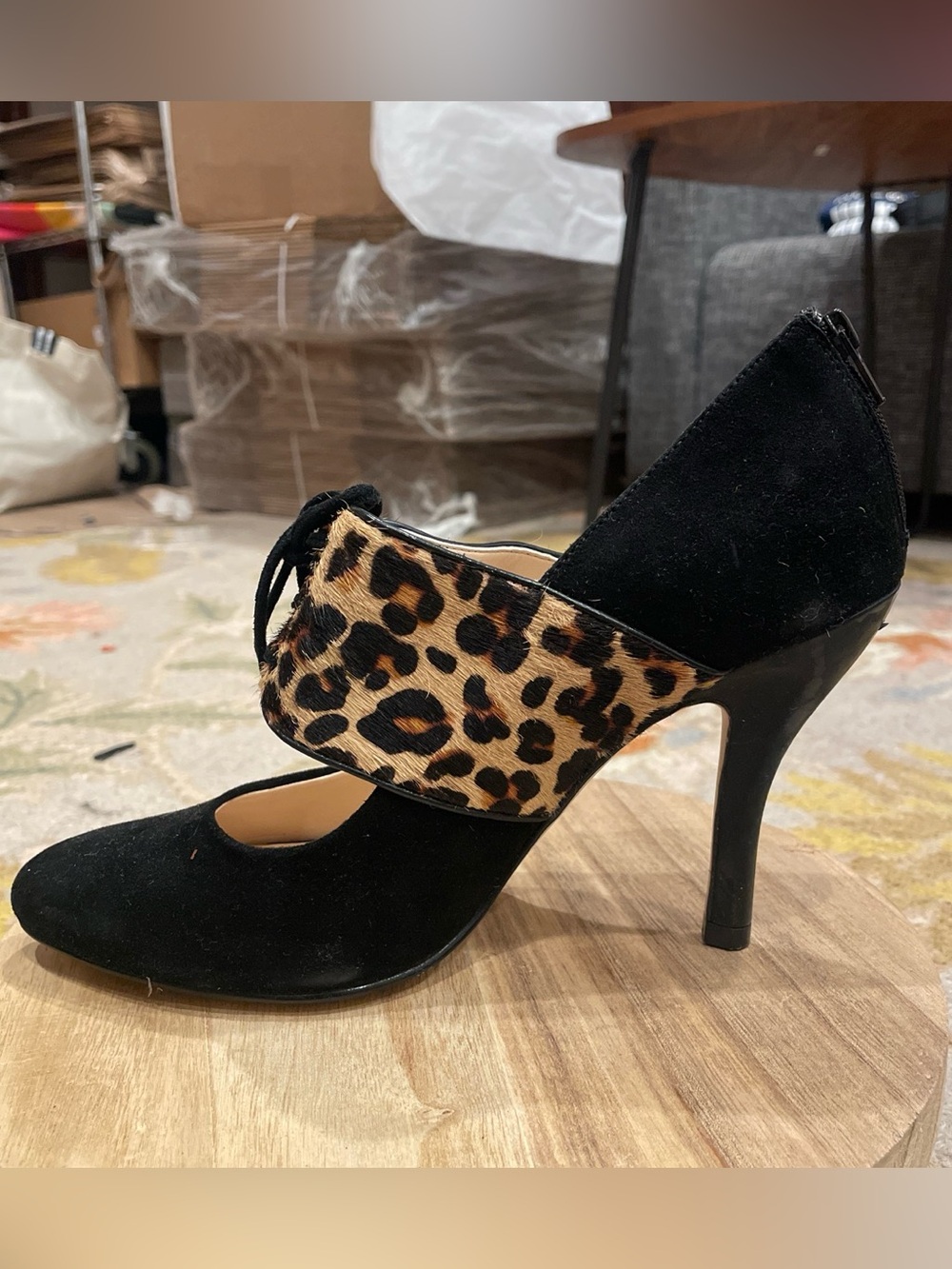 Isola Black Pointed Toe Pumps with Leopard Accent - Women’s Size 8